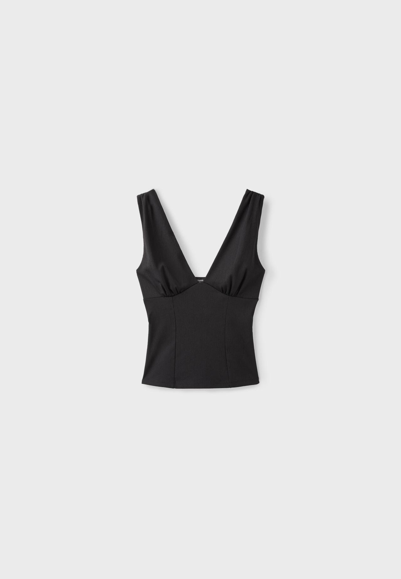 Fitted wide-strap top — Black