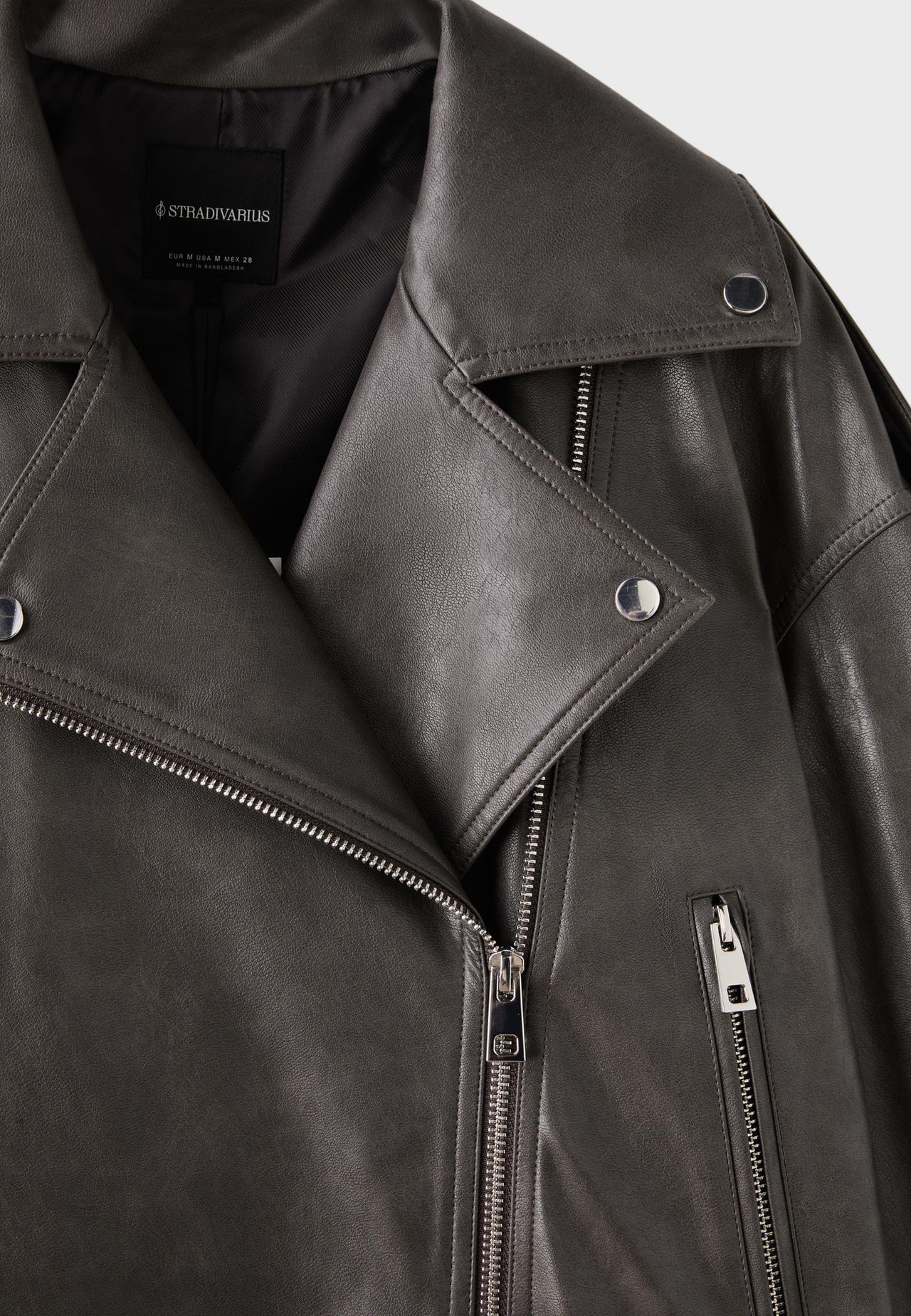 Leather effect biker jacket with belt — Dark grey