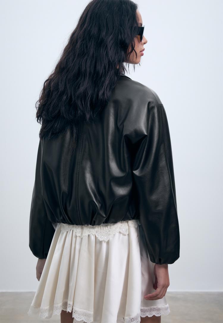faux leather quilted bomber jacket