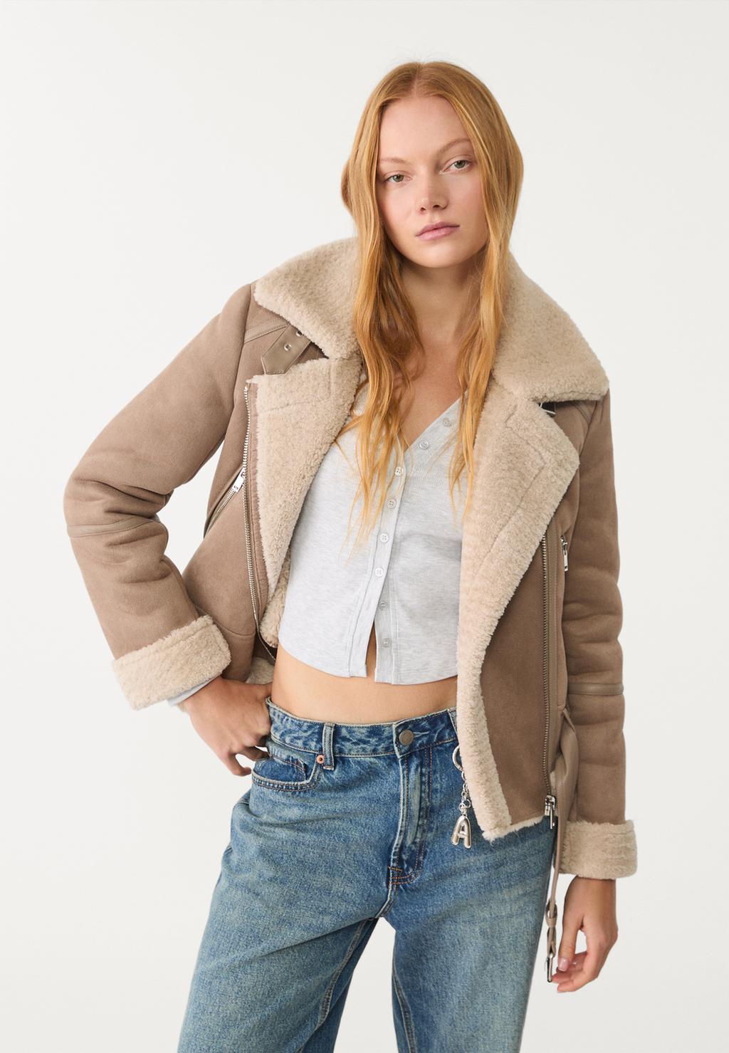 Faux suede biker jacket