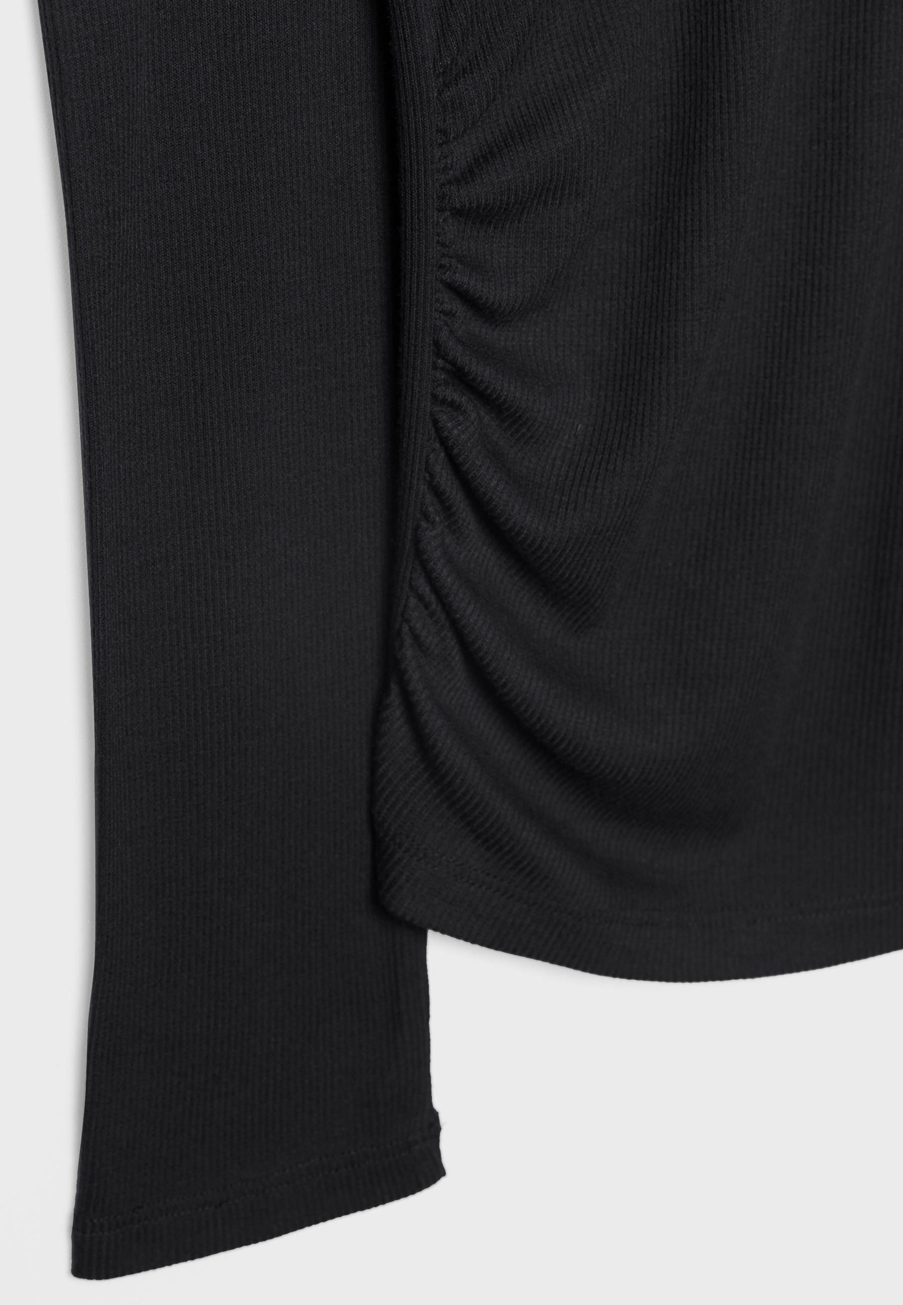 Asymmetric T-shirt with gathered detail — Black
