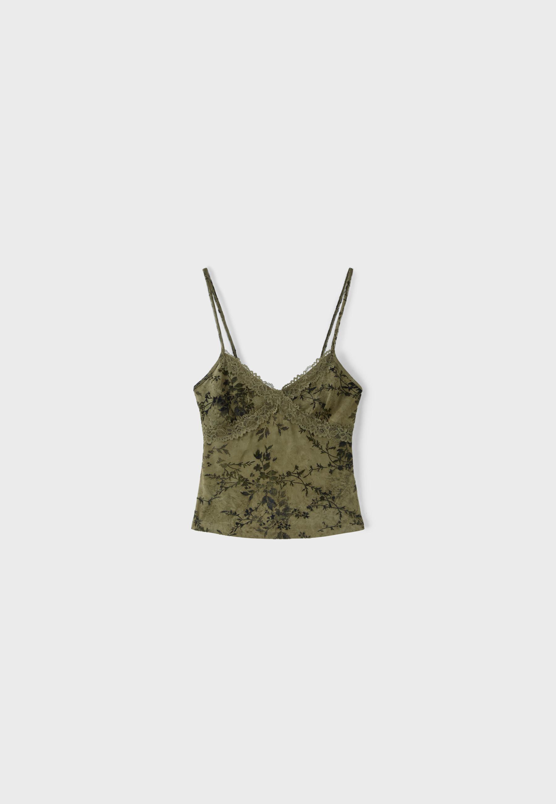 Felted lace fitted top — Khaki