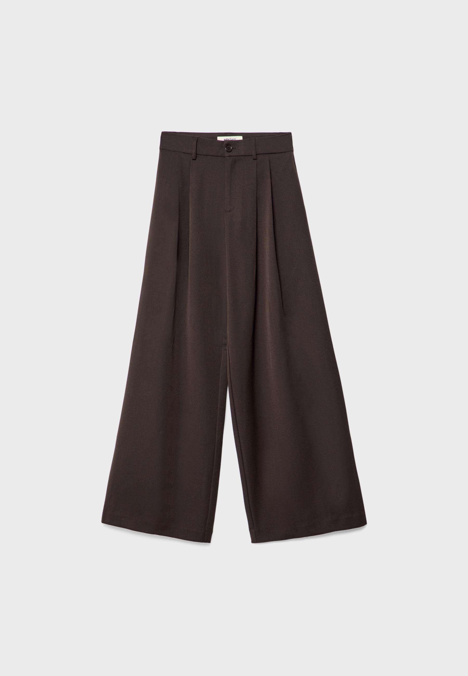 Wide-leg tailored trousers with darts — Brown