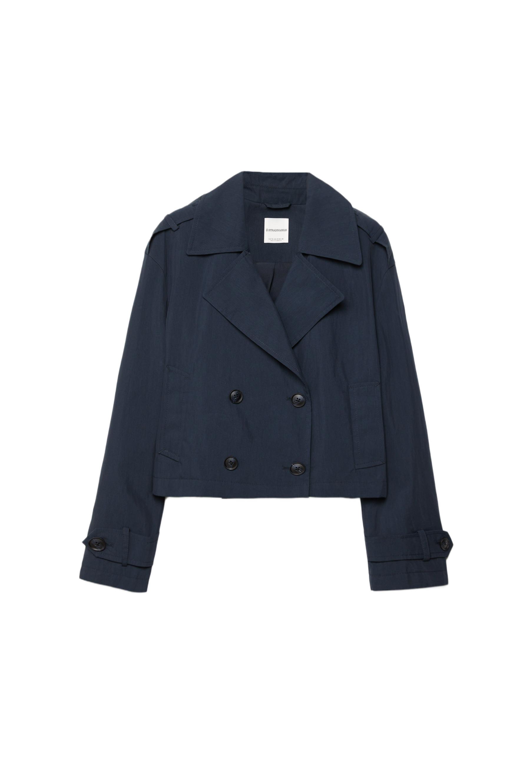 Short double-breasted trench coat — Navy blue