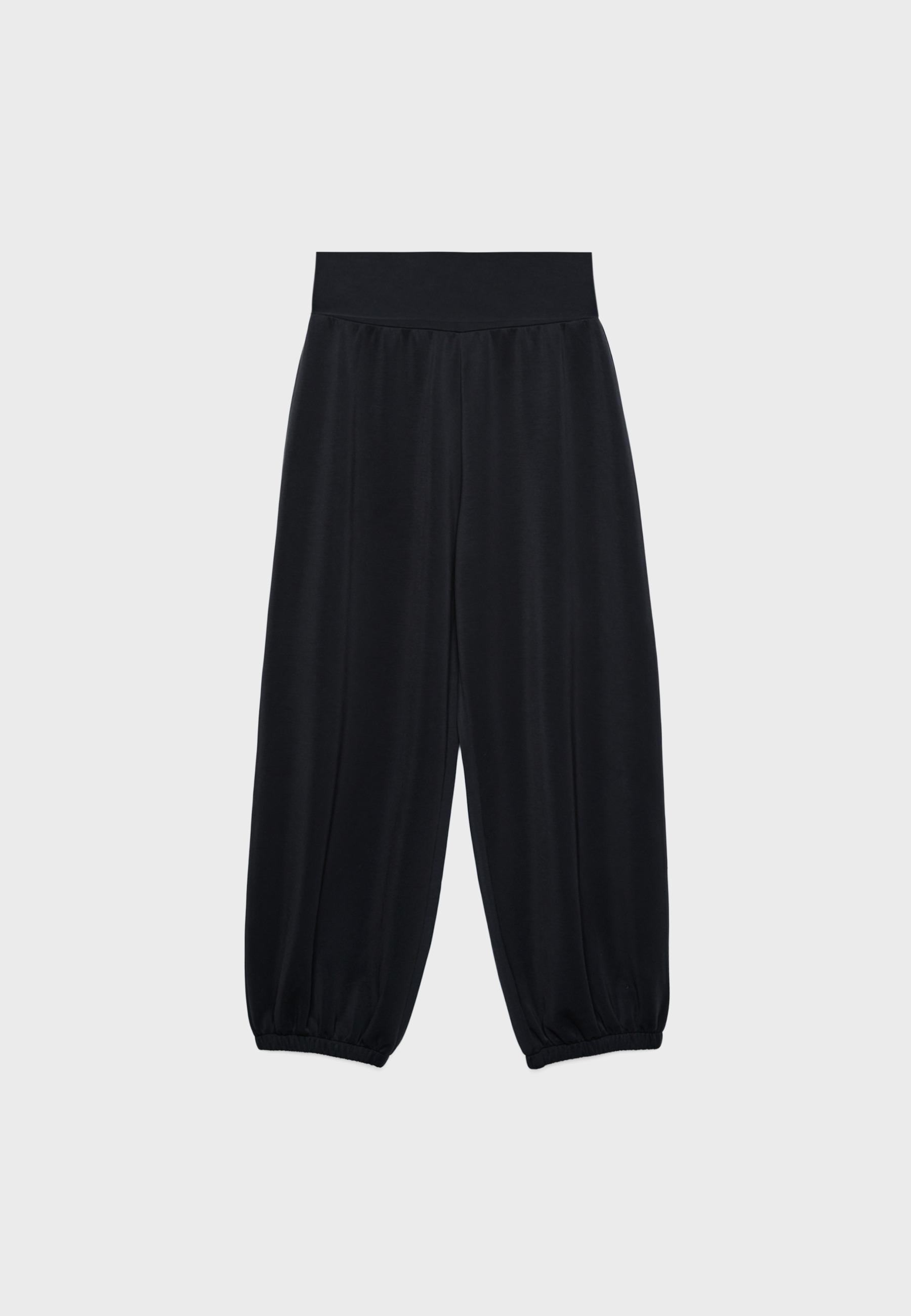 Soft-touch balloon jogger trousers with turn-up waist — Black