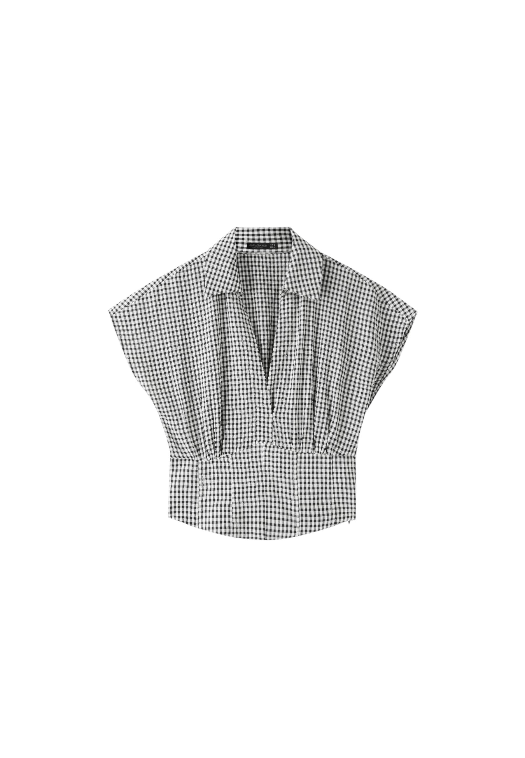 Checked cummerbund shirt — Ecru