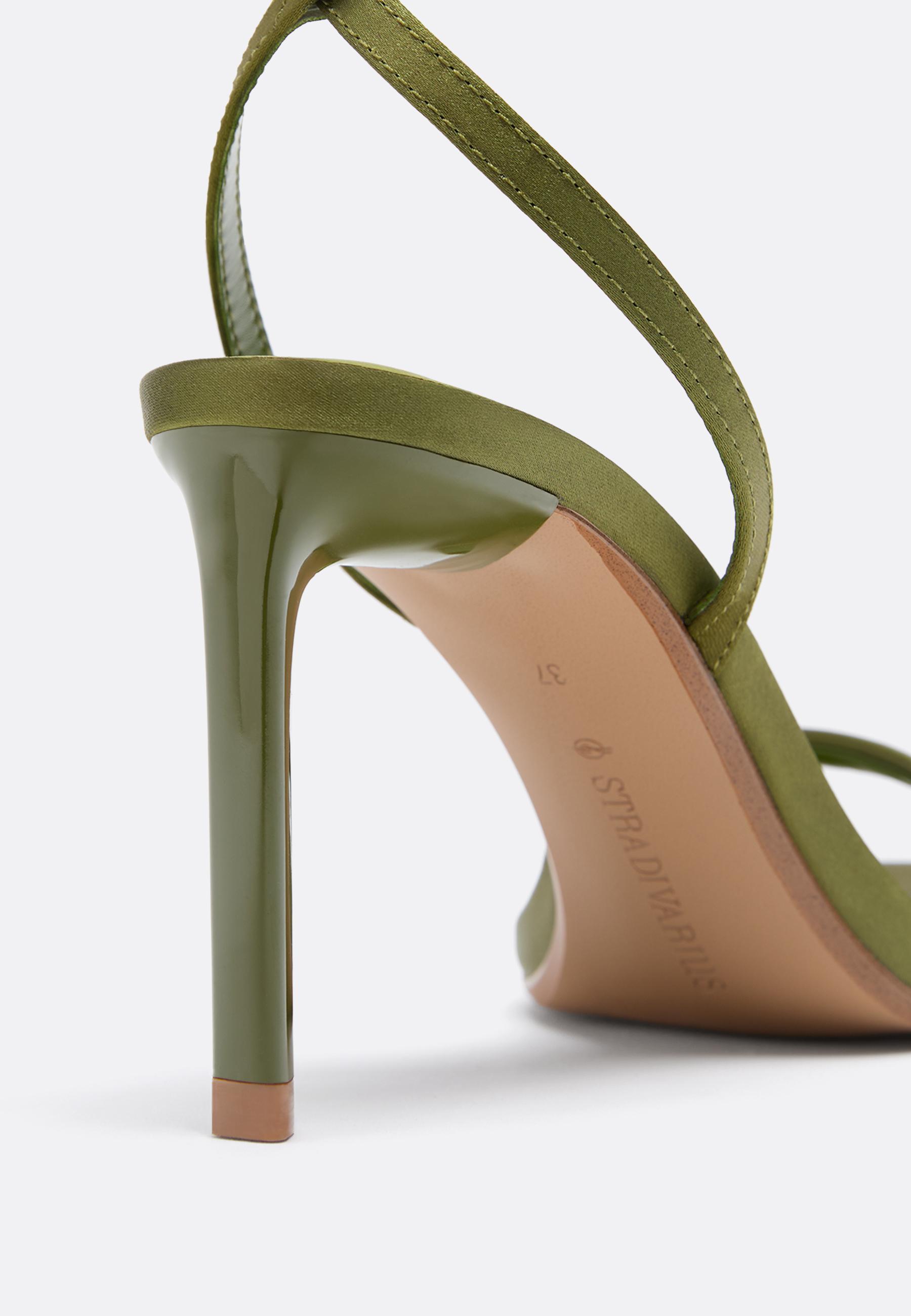Satin effect stiletto heel sandals — GREEN