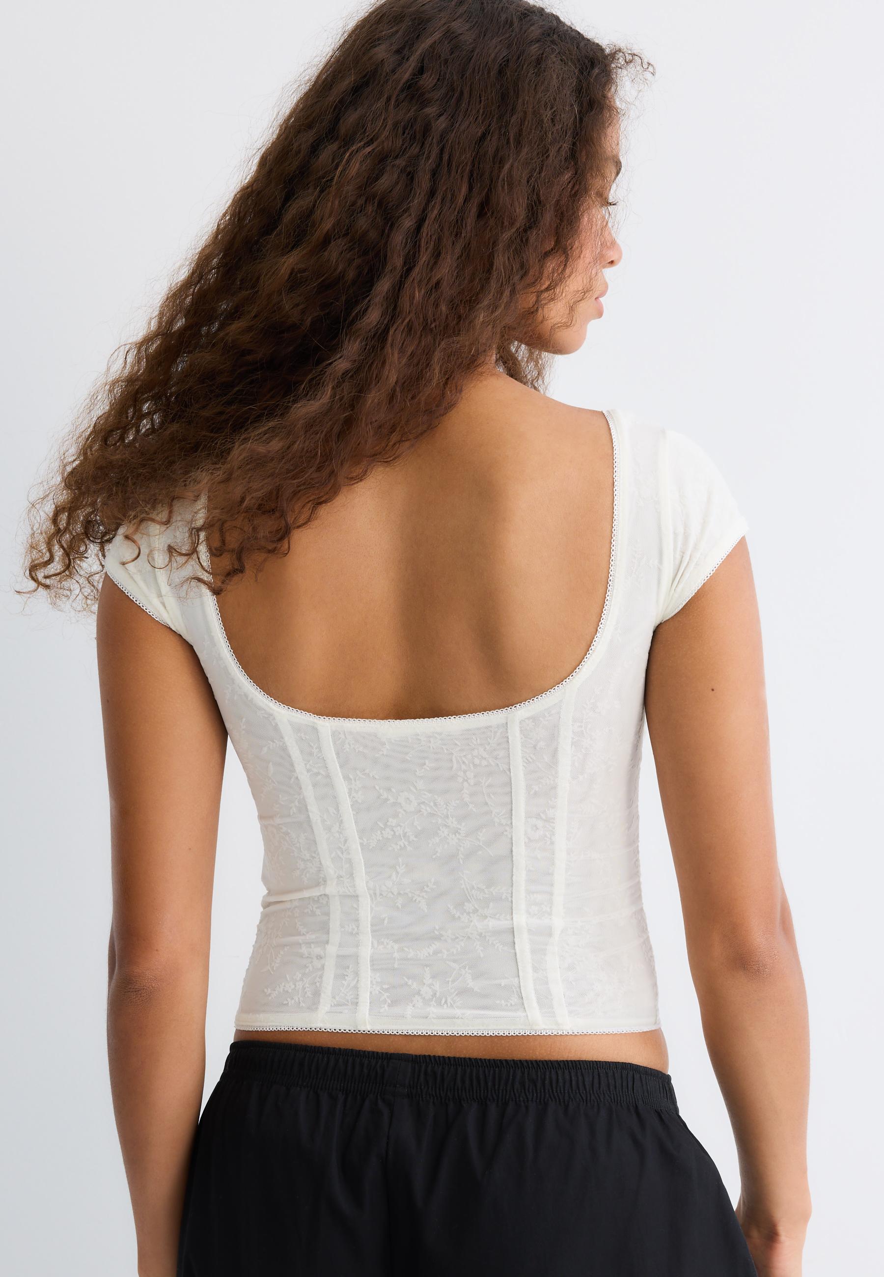 Flocked bodice top — Ecru