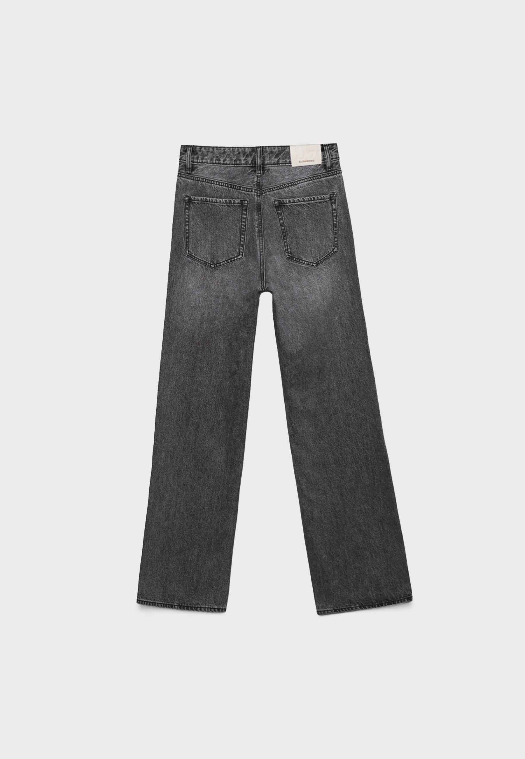D92 Ripped straight wide-leg jeans — DARK GREY DENIM WASH