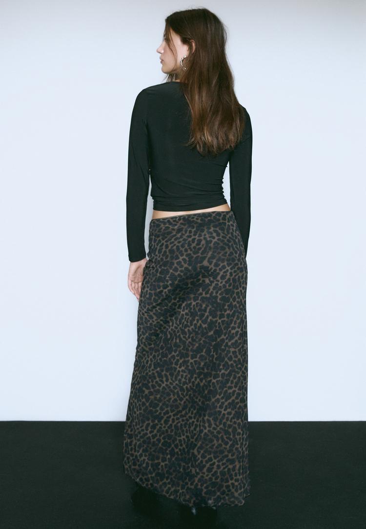 falda midi tul leopardo