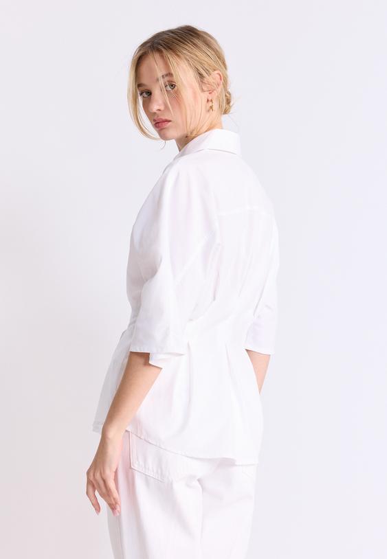 Stradivarius Chemise Popeline Plissée Manches Japonaises Blanc Xs