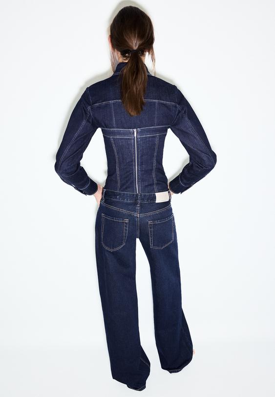 Stradivarius D91 Low Wide-Leg Jeans Overdyed Blue Denim 8