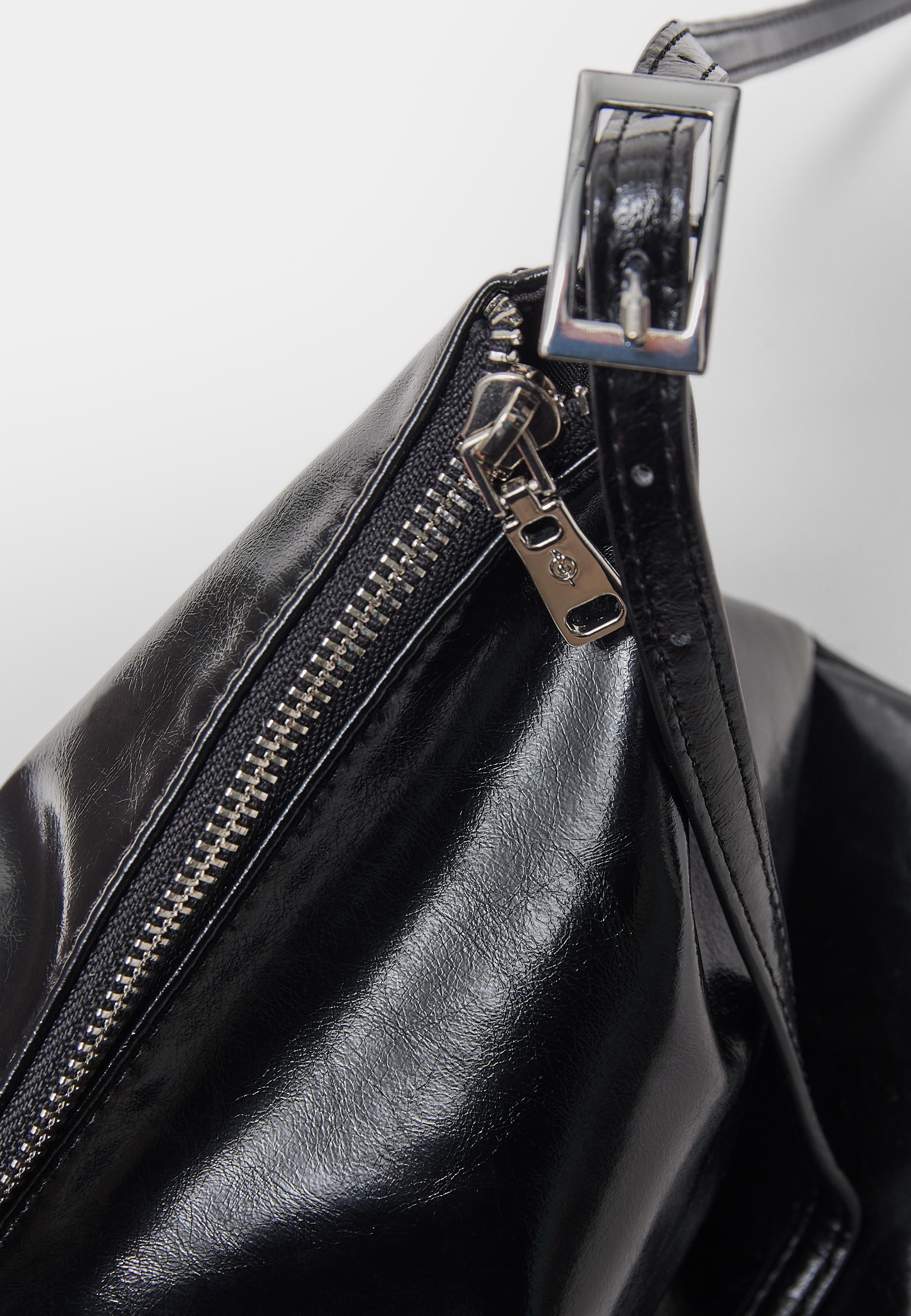 Mini soft-touch shoulder bag with zips — Black