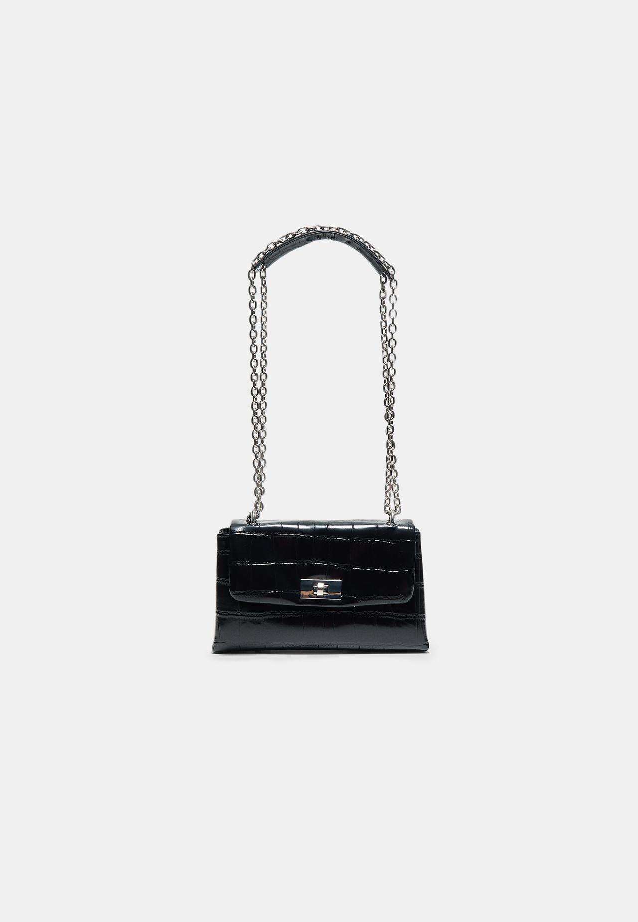 Rigid coconut-effect crossbody bag — Black