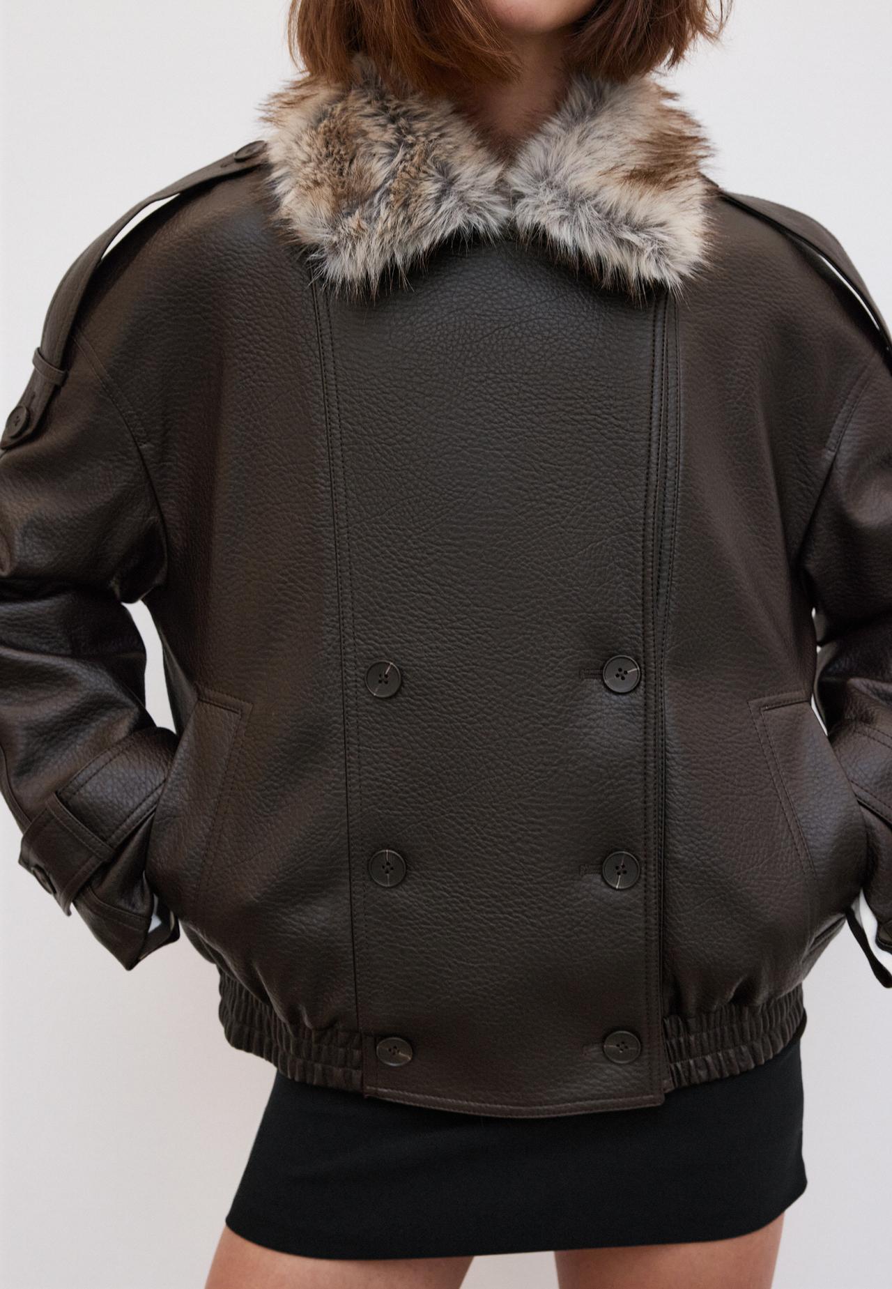 Padded jacket with faux fur collar detail — Brown
