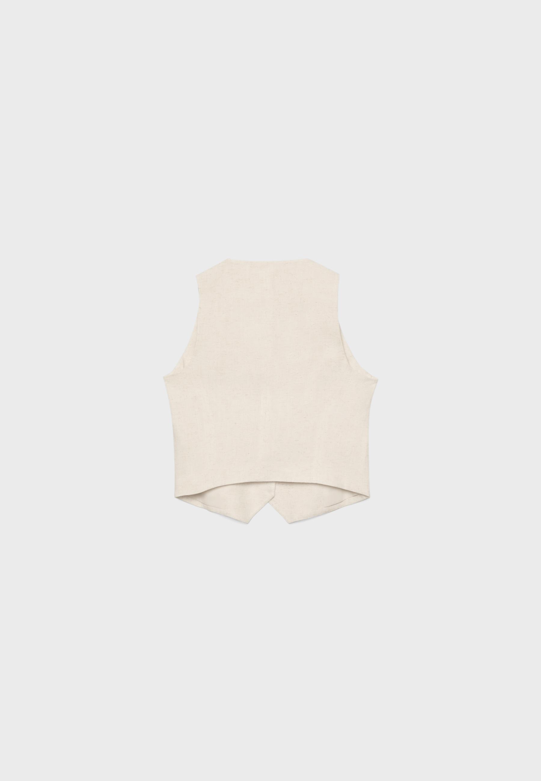 Linen look waistcoat — Stone