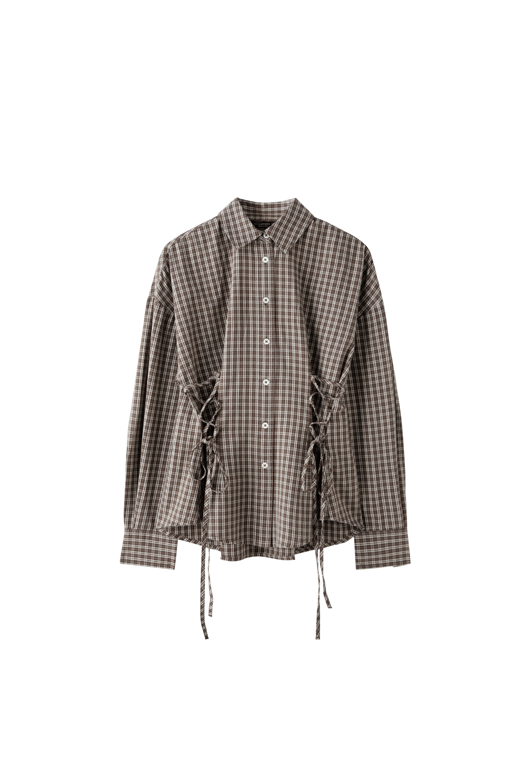 Check shirt with tie detail — Brown