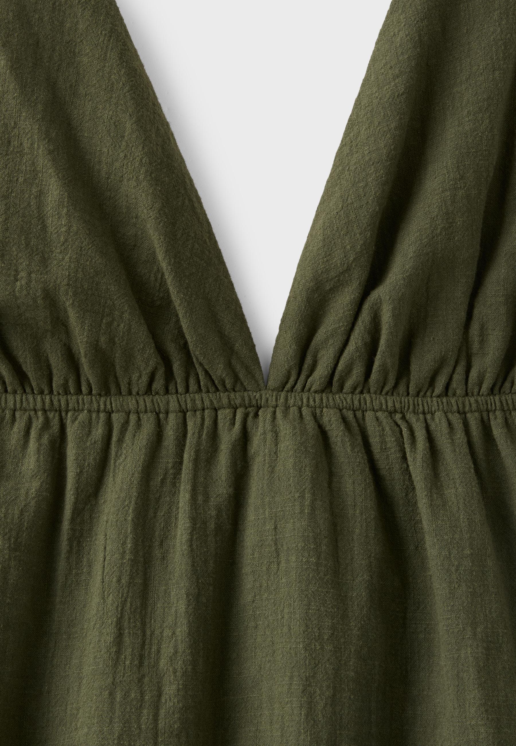 V-neck short dress — Khaki