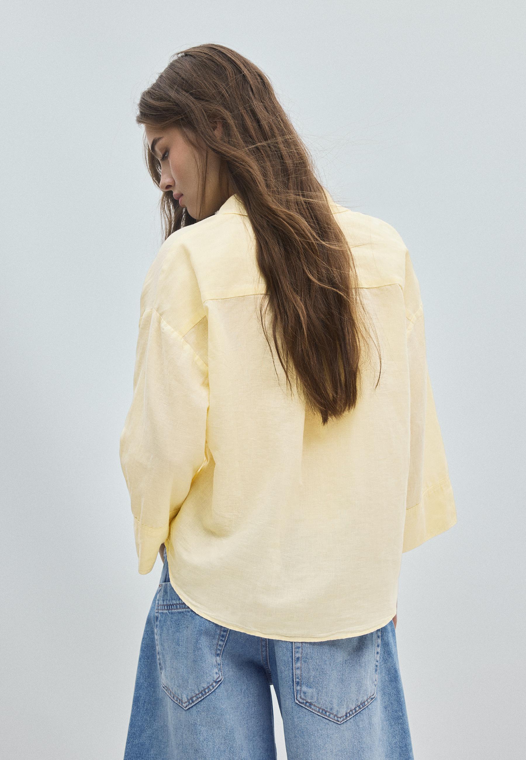 Linen-effect kimono sleeve shirt — Gold