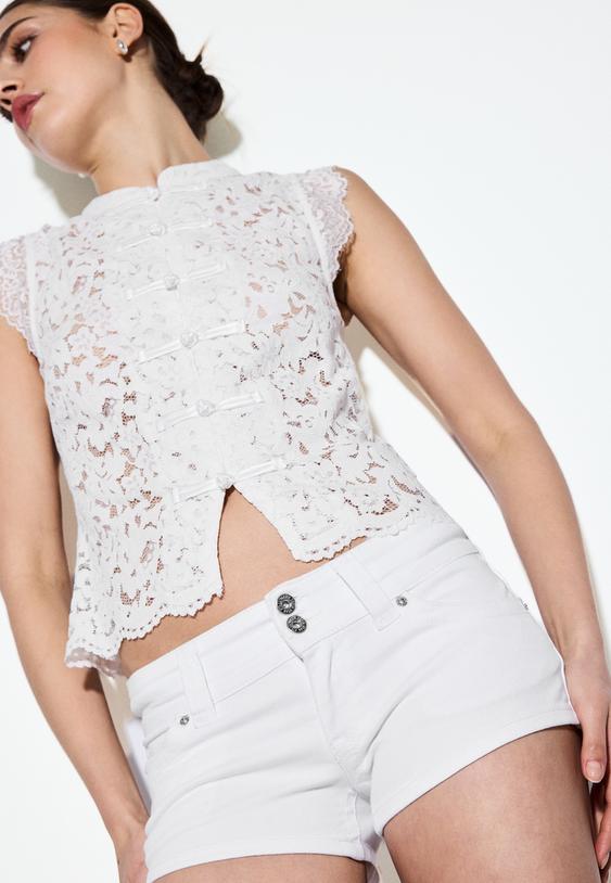 Stradivarius D76 Denim Micro Shorts White 16