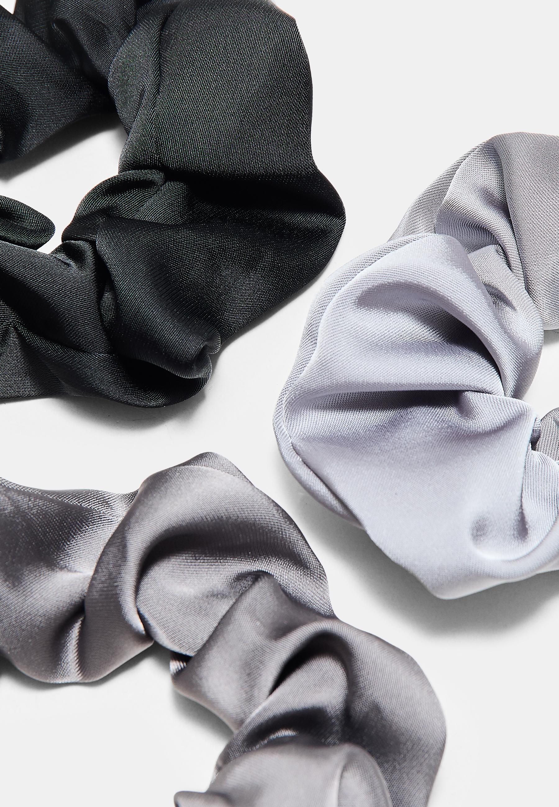 Set of 3 satin scrunchies — Mid grey