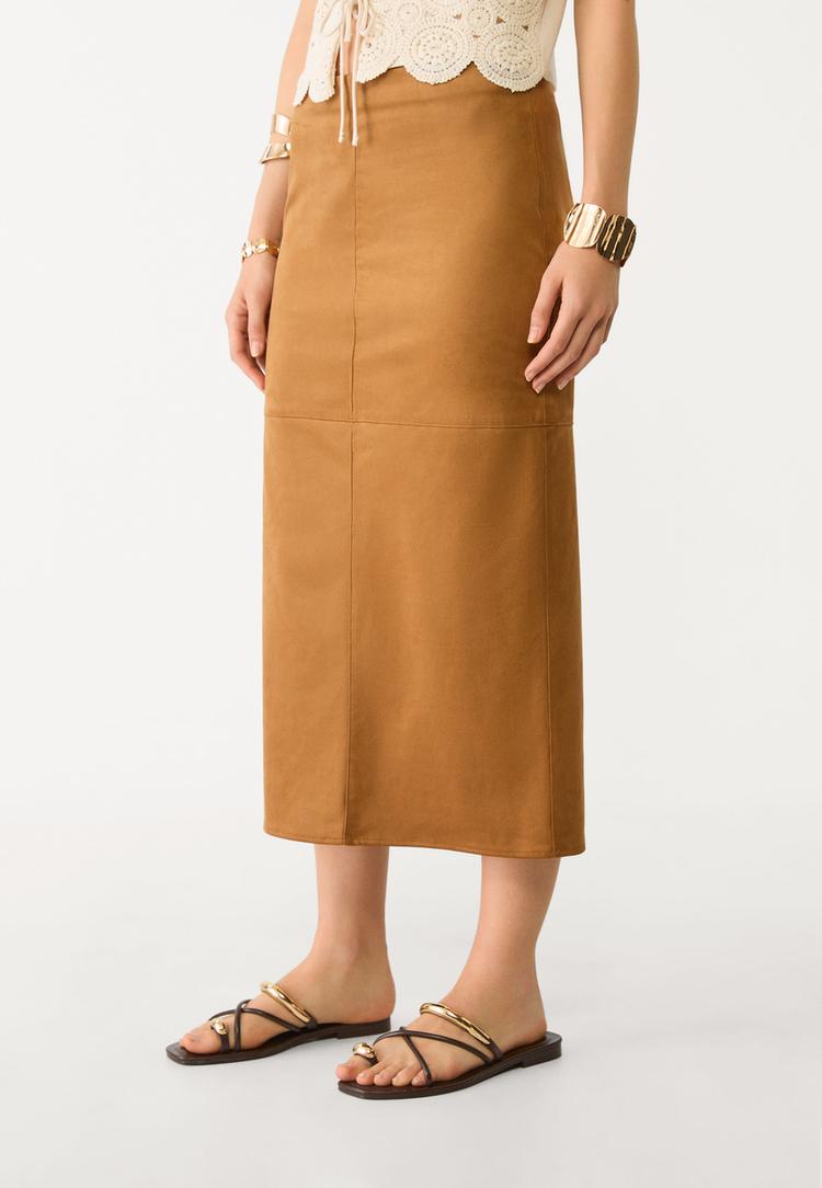 falda midi efecto ante