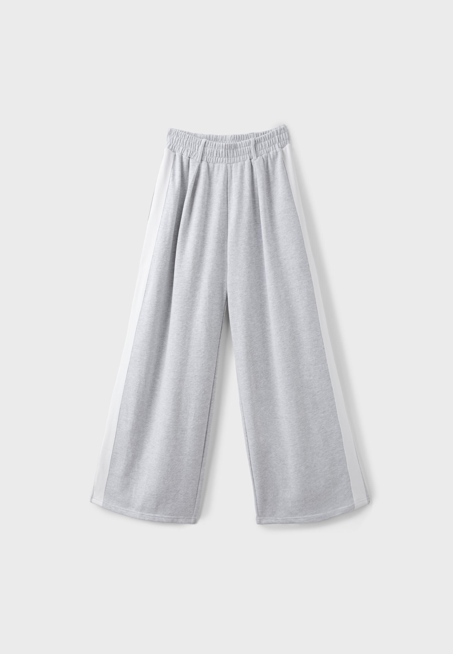 Wide-leg side stripe jogging trousers — Grey melange