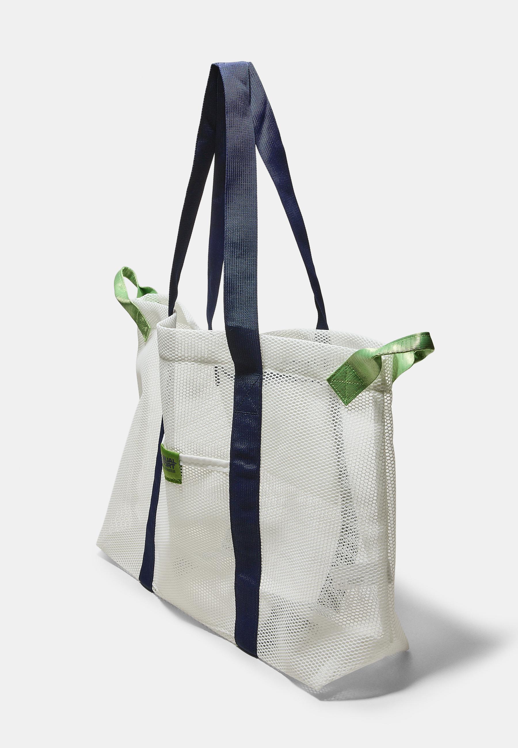 Contrast mesh shopper bag — Ecru