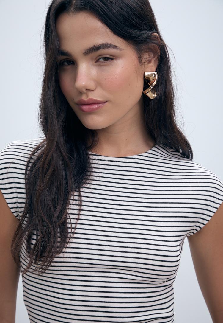 camiseta ajustada basica crop rayas