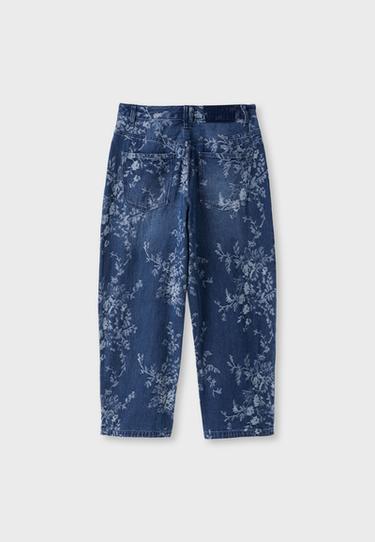 Floral jacquard barrel jeans — MEDIUM BLUE DENIM 8