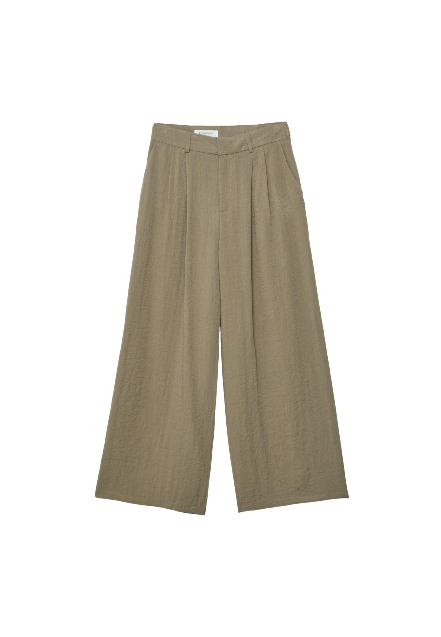 Ayarlanabilir düğmeli keten karışımlı bol paça pantolon - Görsel 11