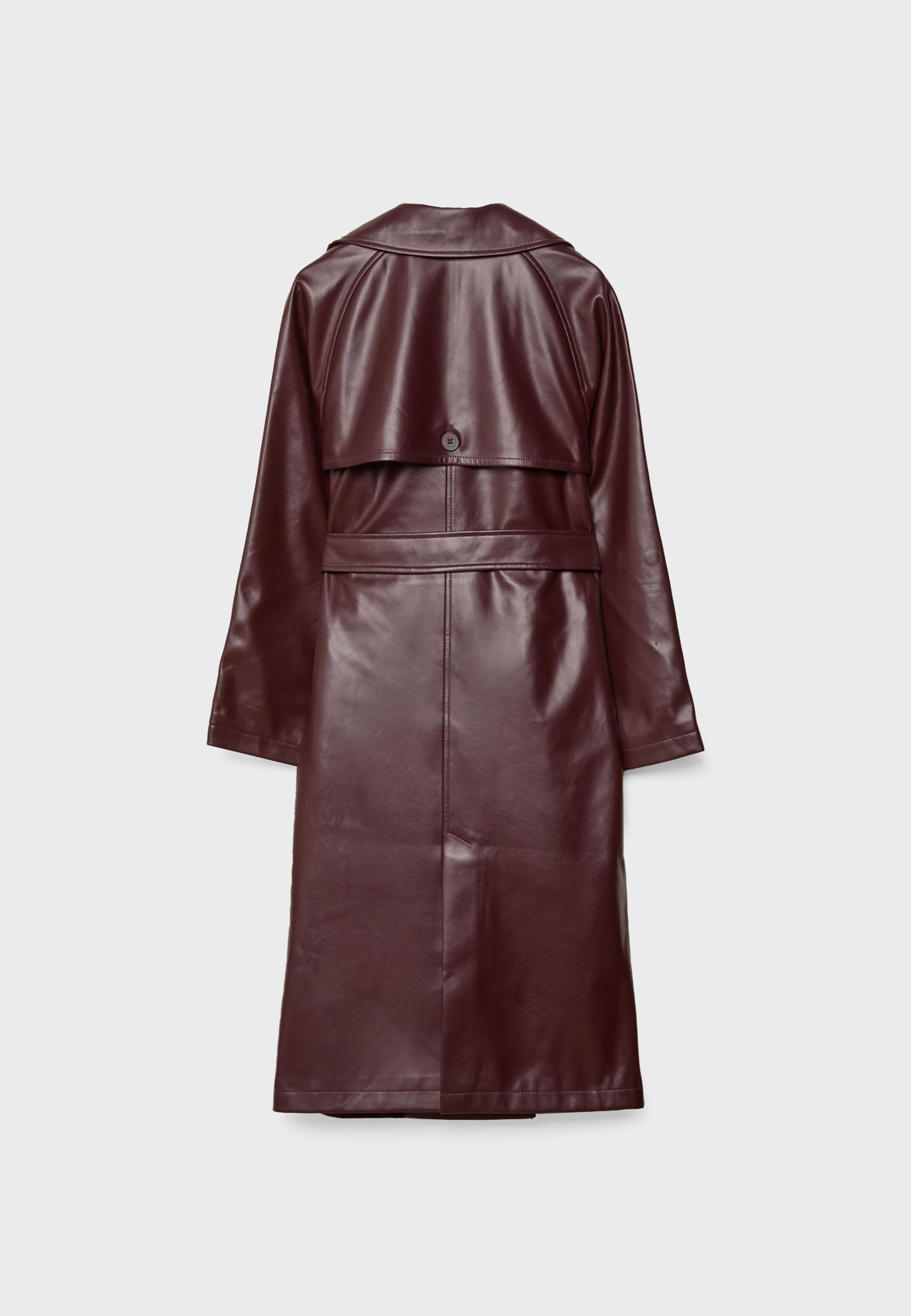 Long faux leather trench coat - Women's fashion | Stradivarius Romania