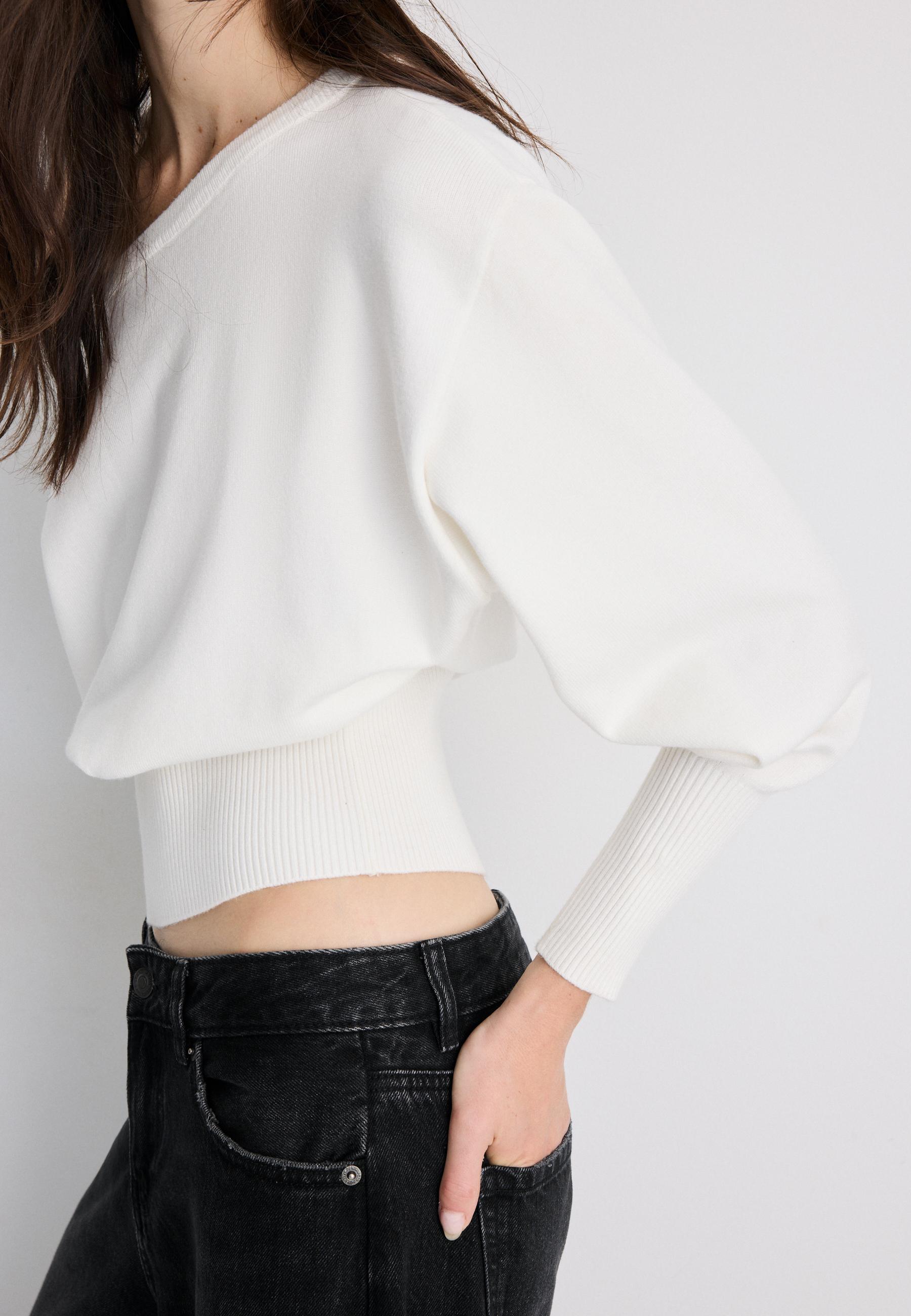 Asymmetric ribbed hem knit jumper — Ecru
