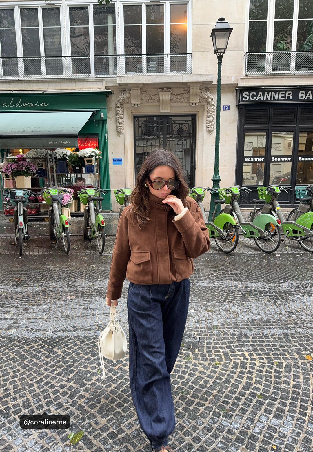 Faux suede bomber jacket — Brown