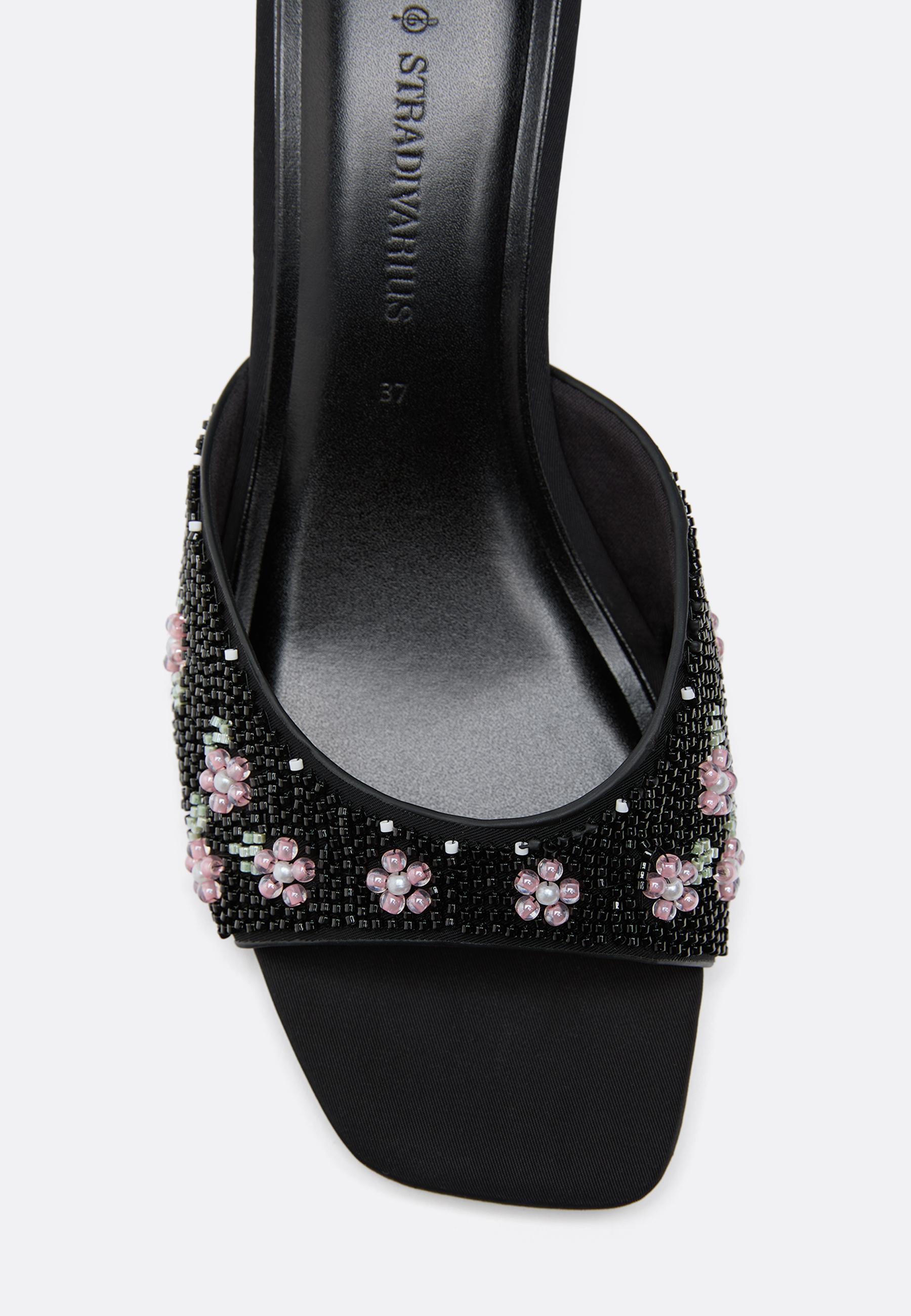 Heeled mule sandals with bead detail — BLACK