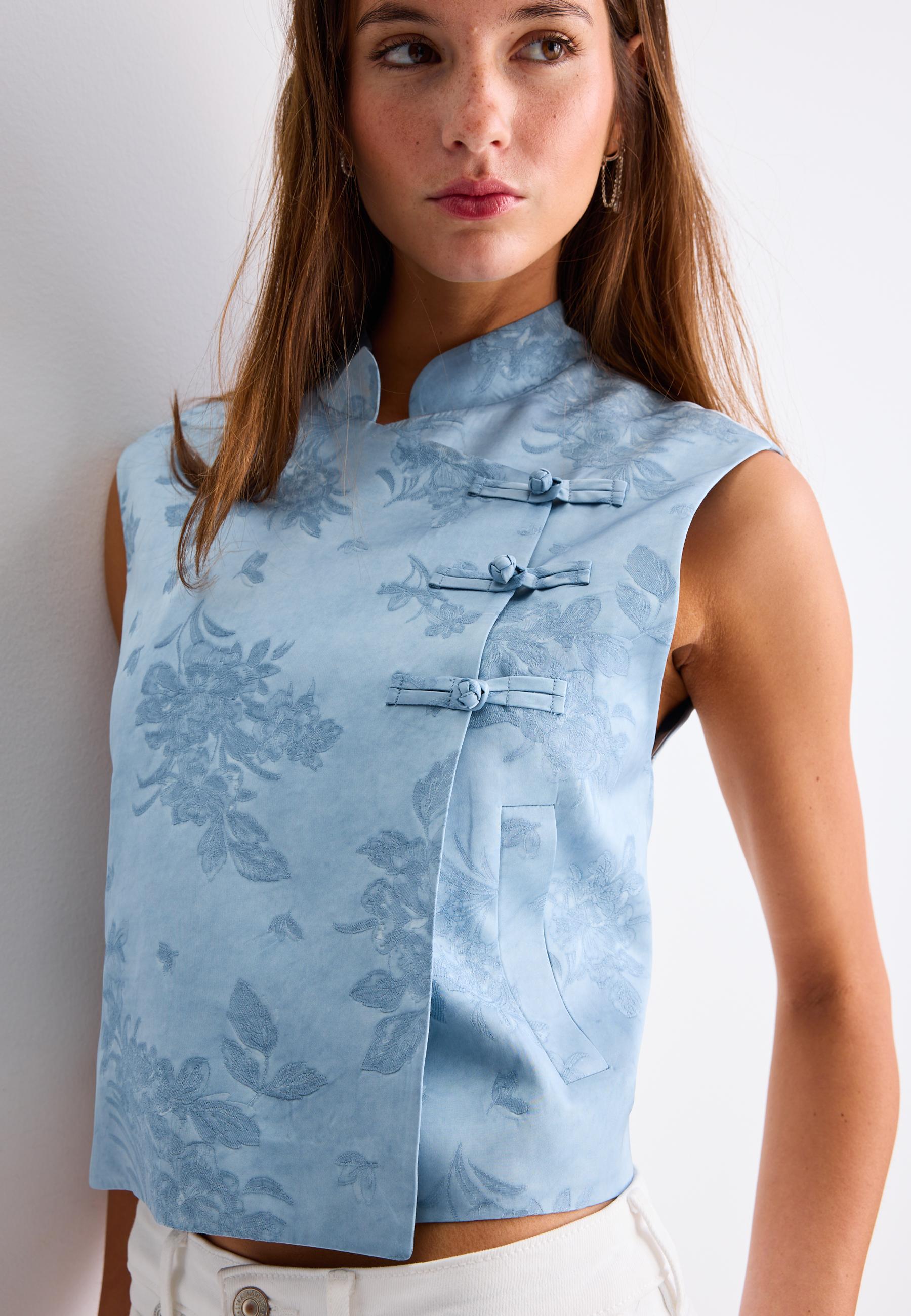 Stand collar waistcoat with toggles — Sky blue