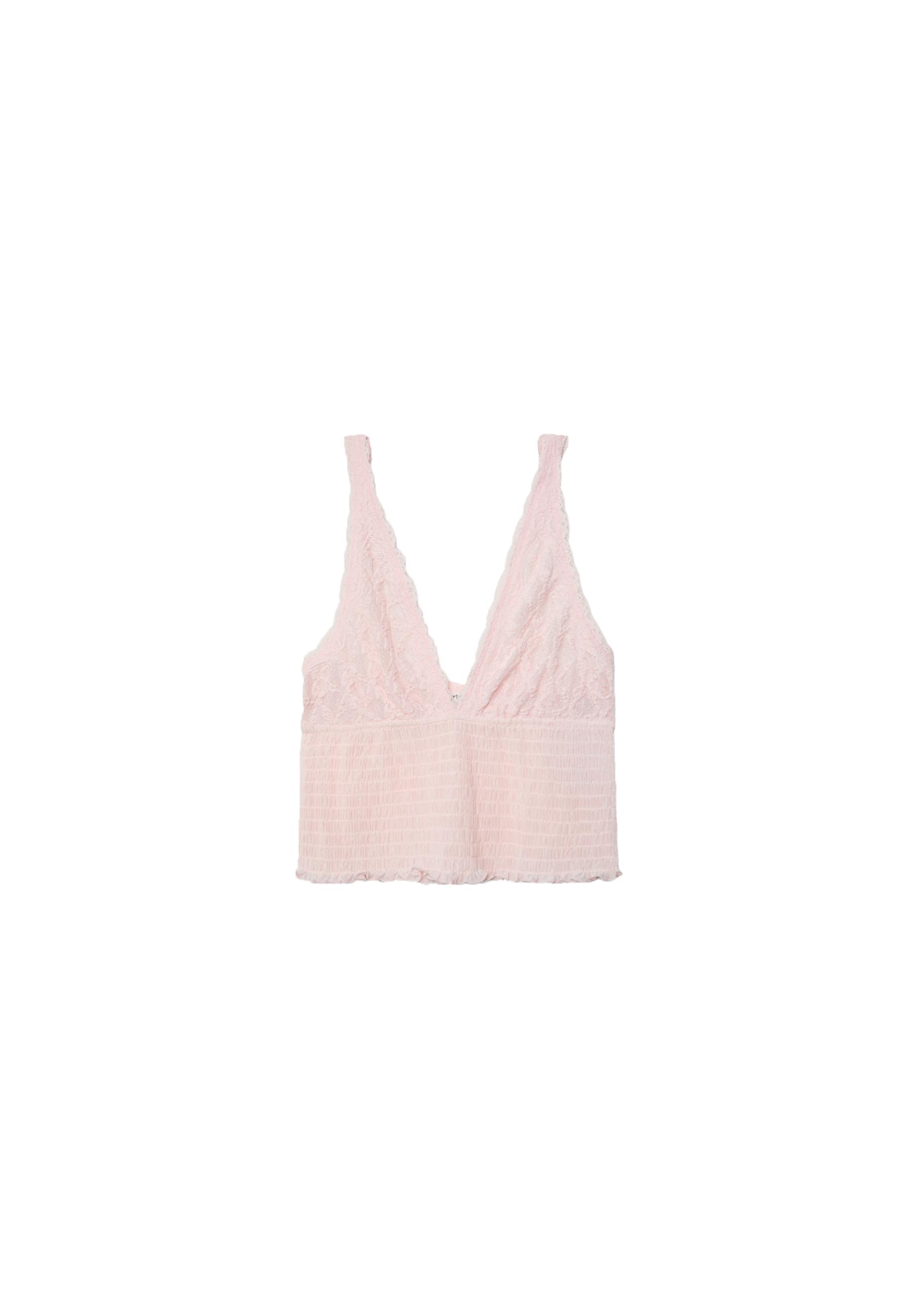 Smocked lace lingerie top — Pastel pink