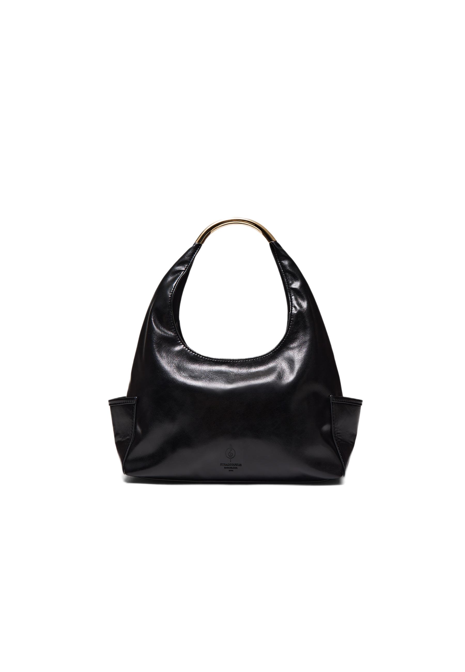 Mini shoulder bag with metallic handle — Black