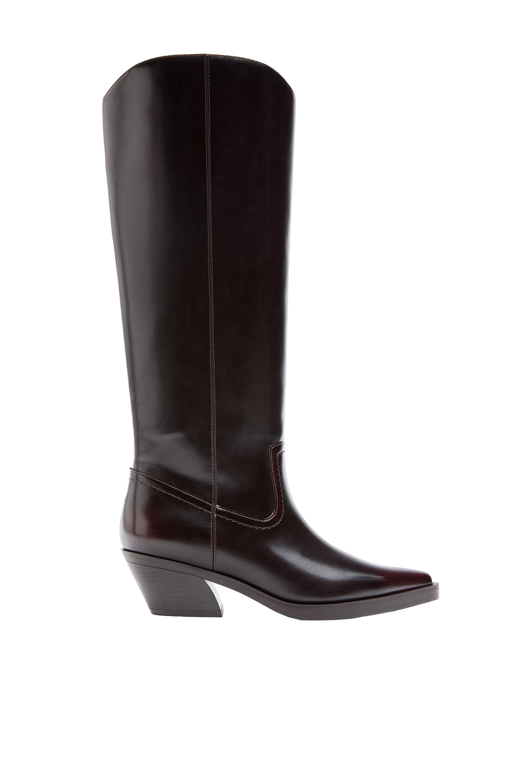 Brown plain shaft cowgirl boots — BURGUNDY 