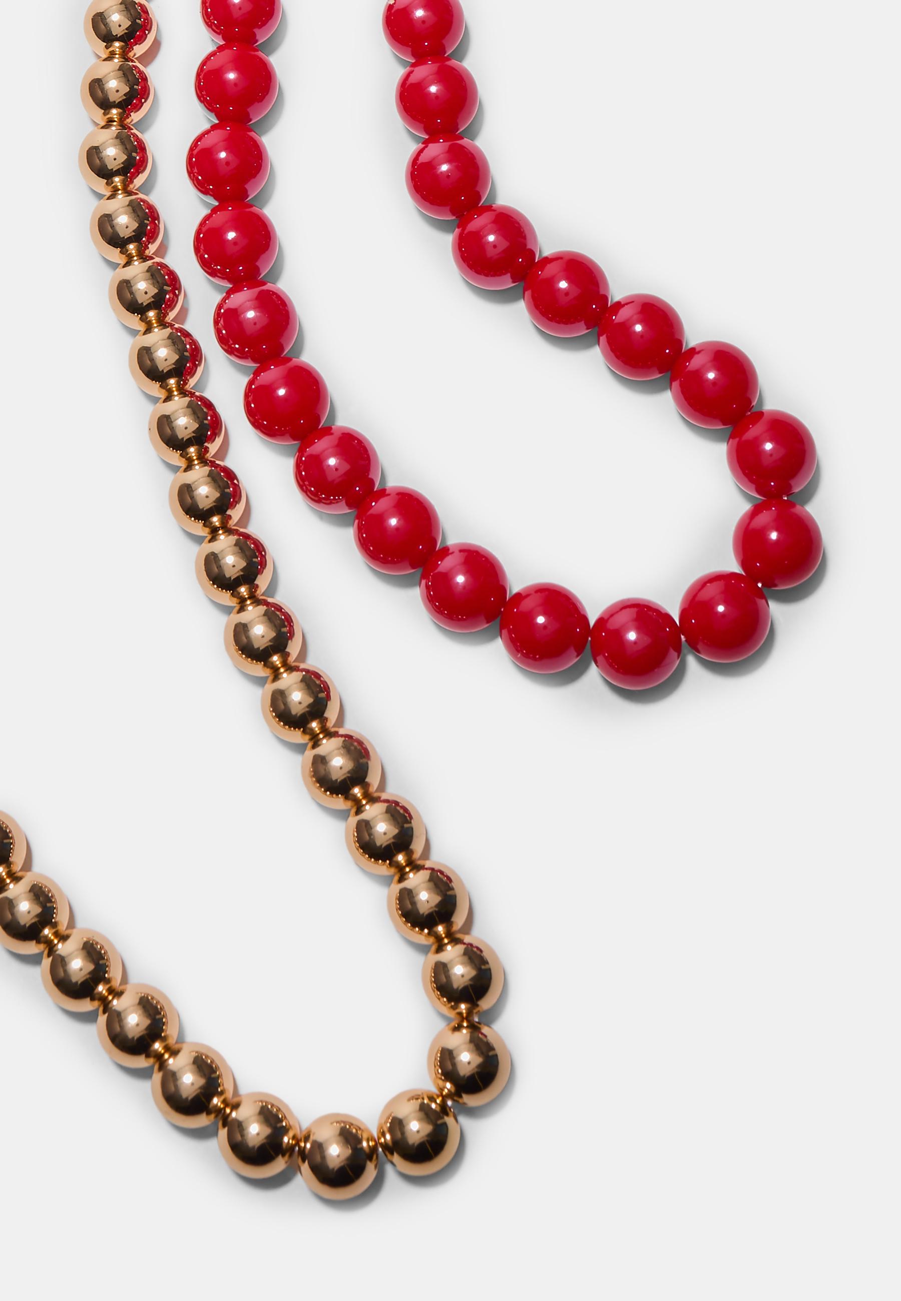 Set of 2 bead necklaces — Red