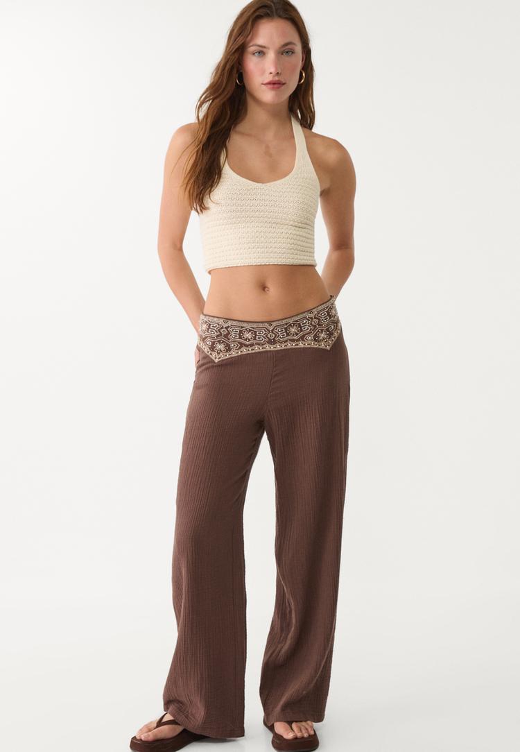 pantalon fluido bordado textura