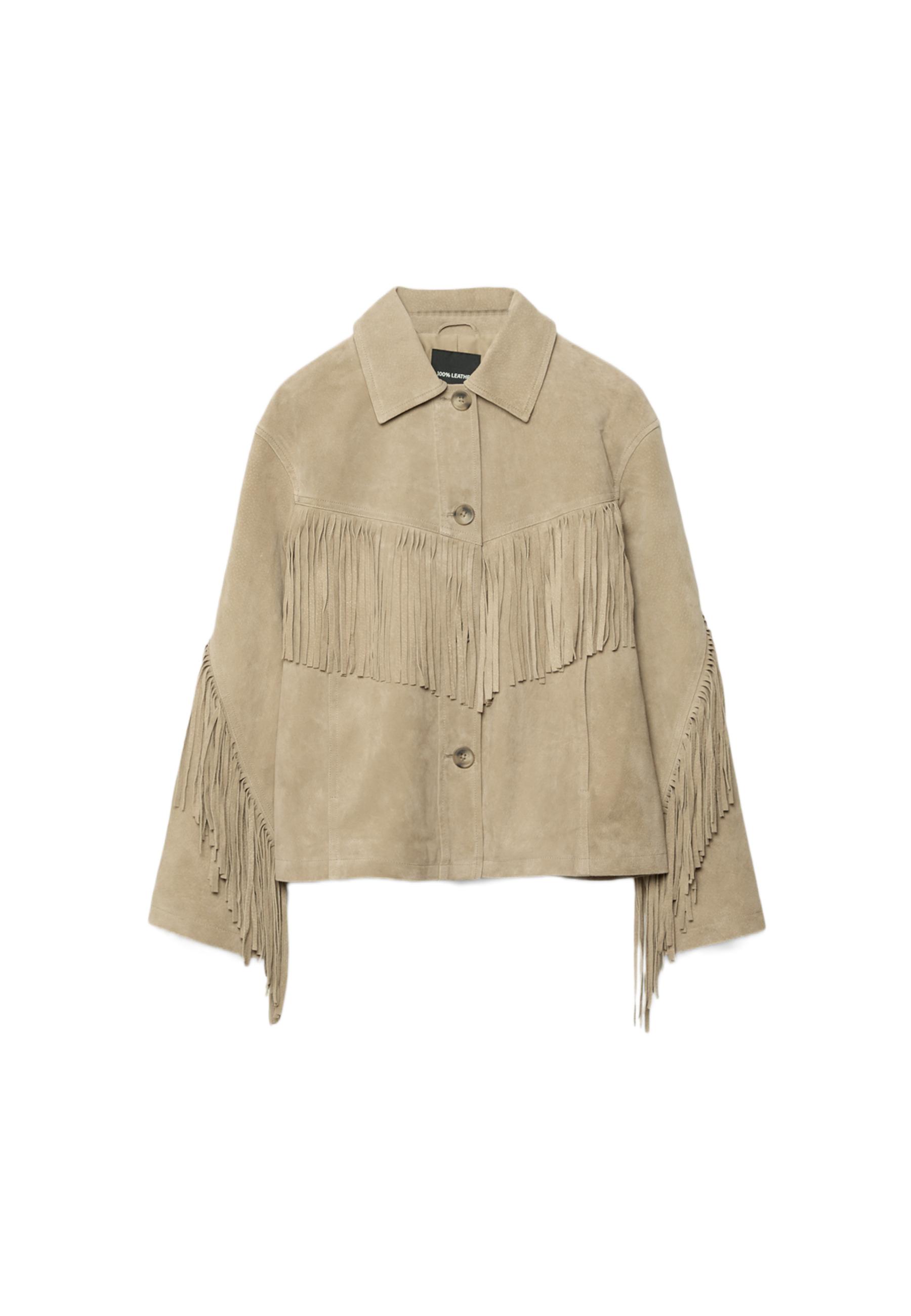 Fringed leather jacket — Stone