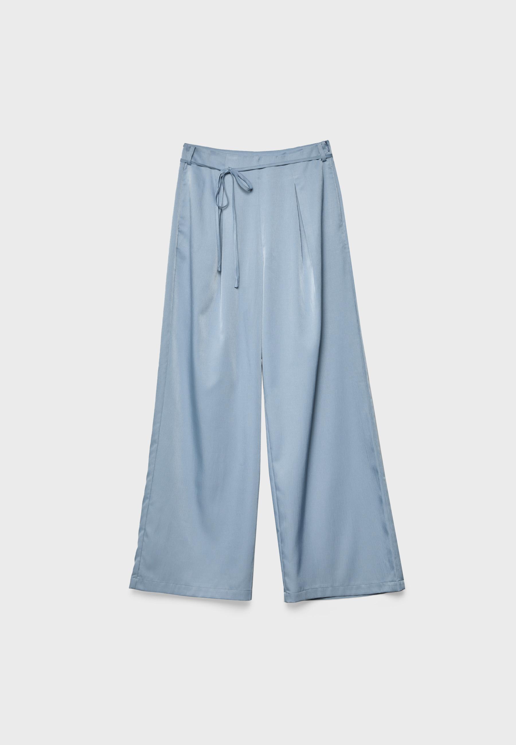 Flowing creased-effect trousers with tie — Sky blue