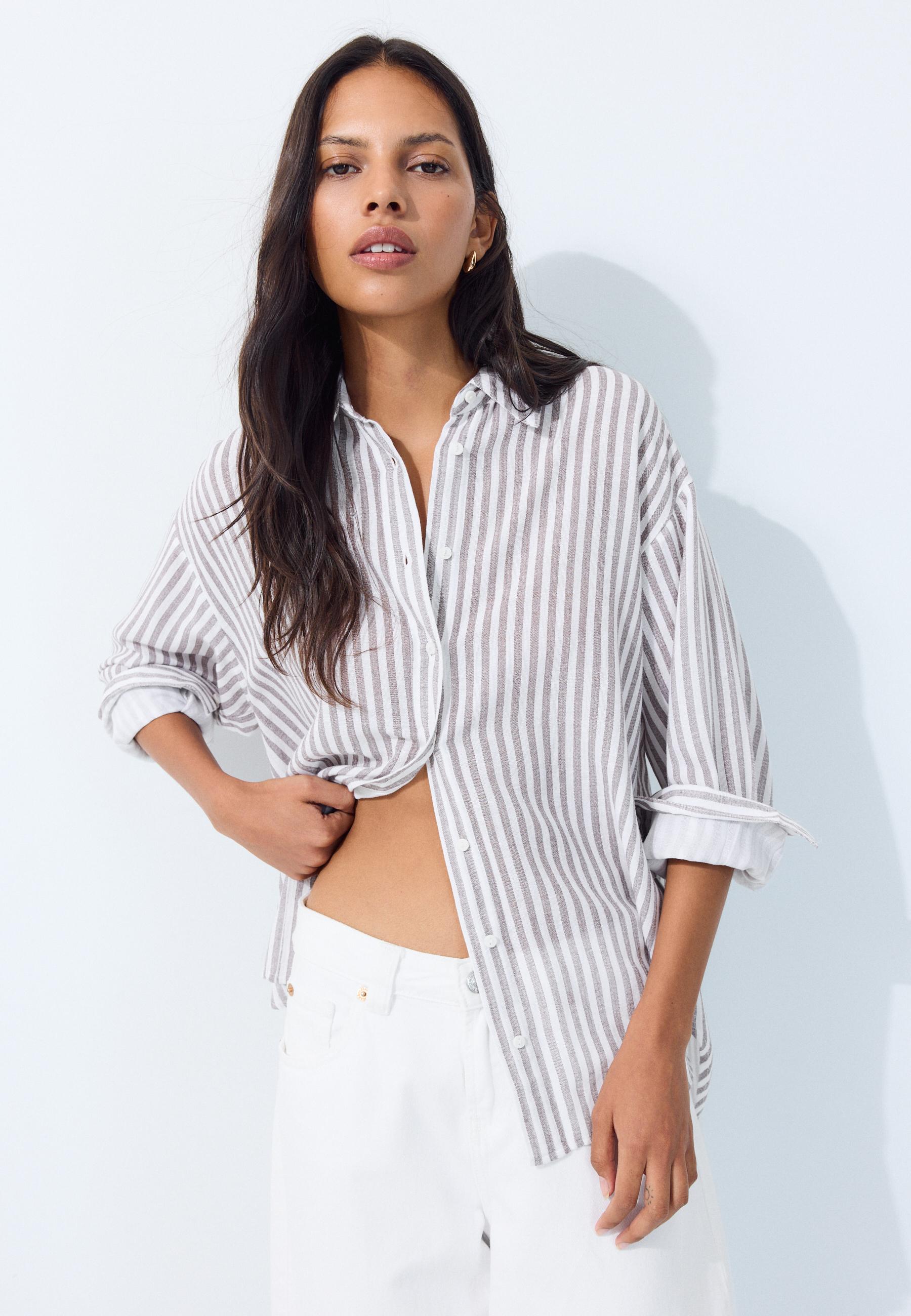 Linen-effect shirt — Brown