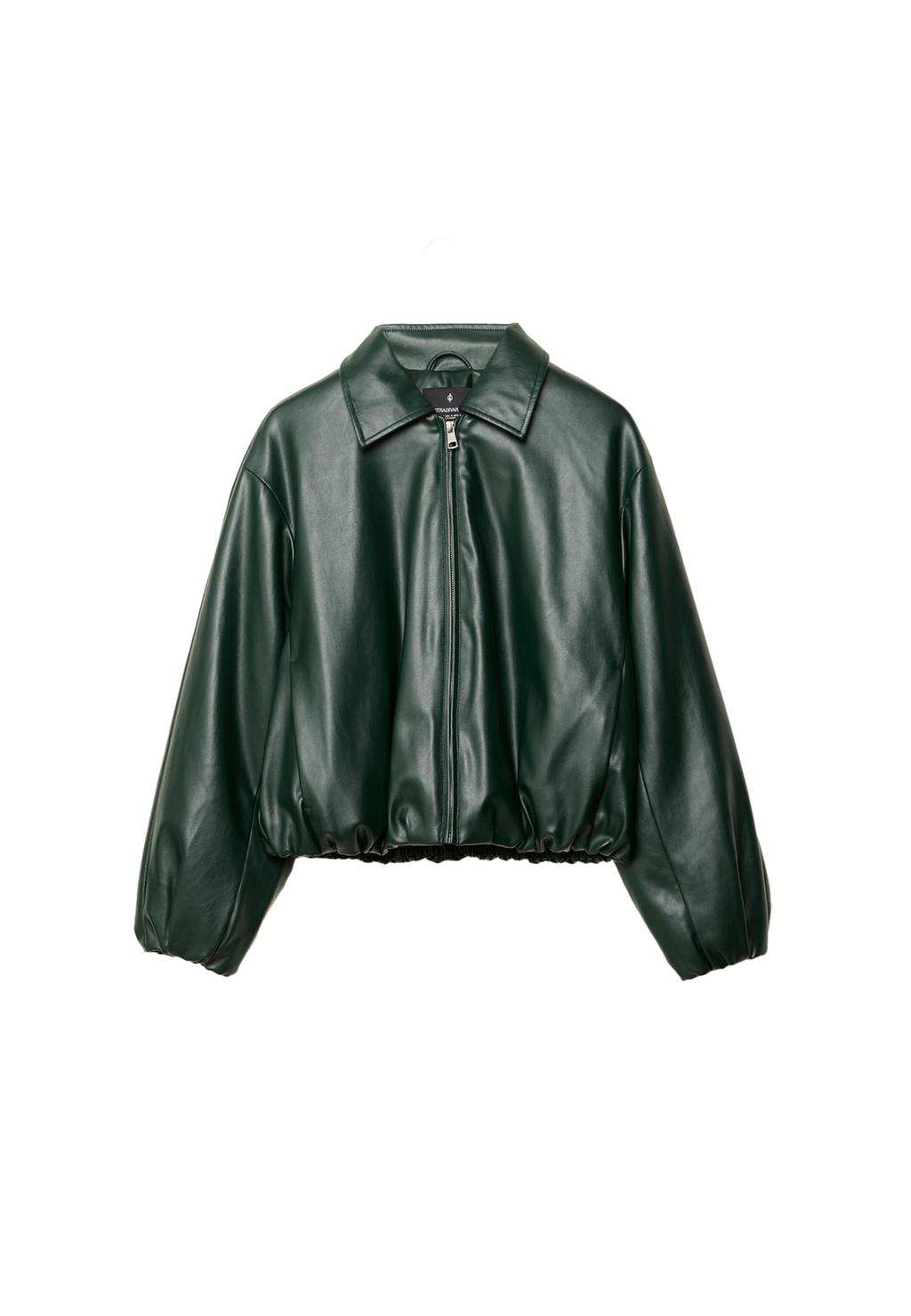 Faux leather quilted bomber jacket