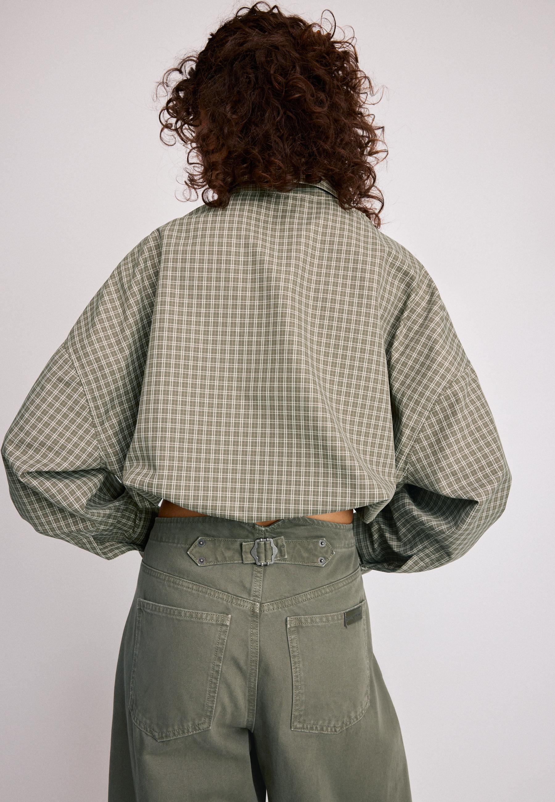 Checked balloon shirt — Khaki