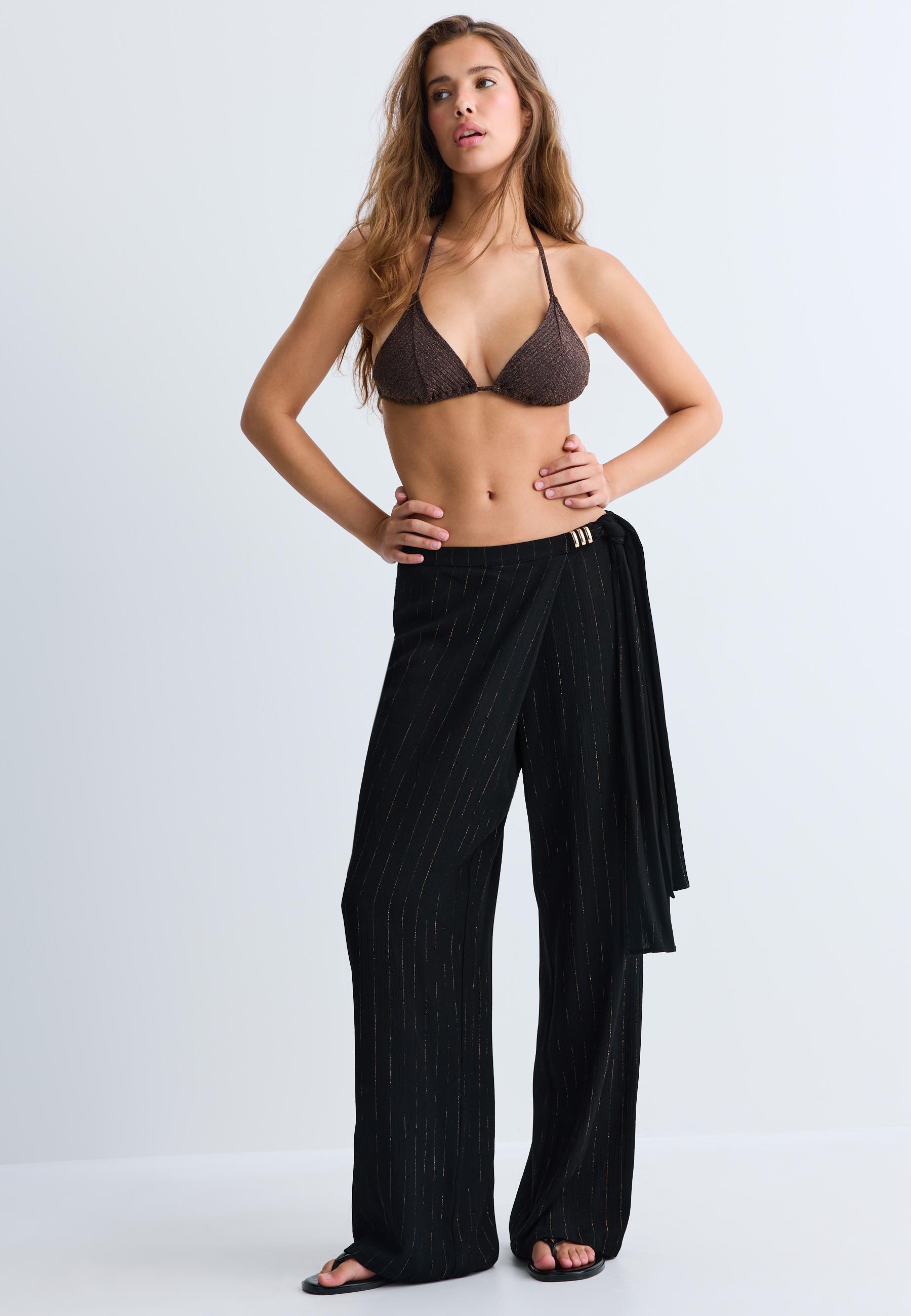 Flowing metallic thread trousers — Black