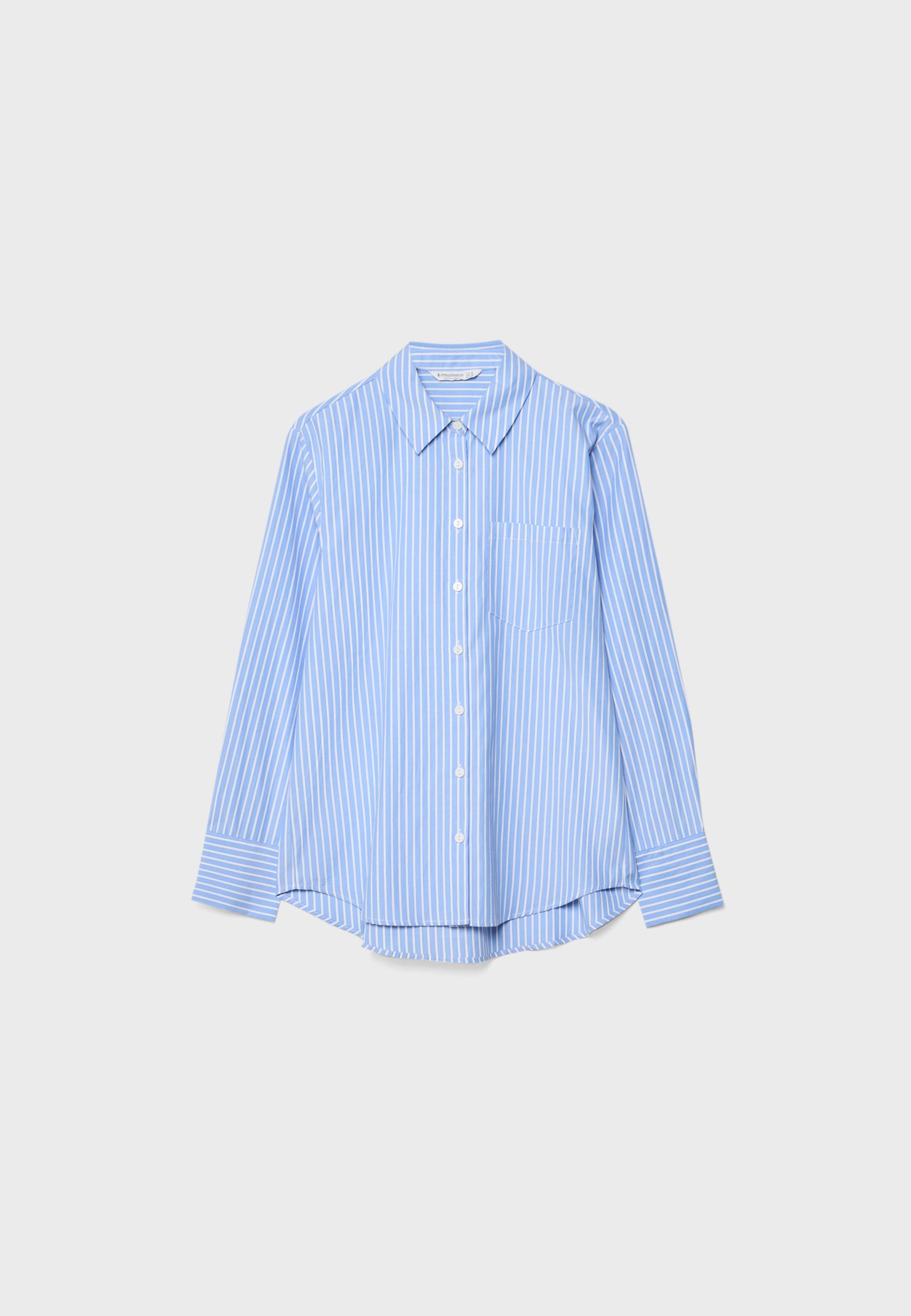 Basic striped poplin shirt with pocket — Denim blue