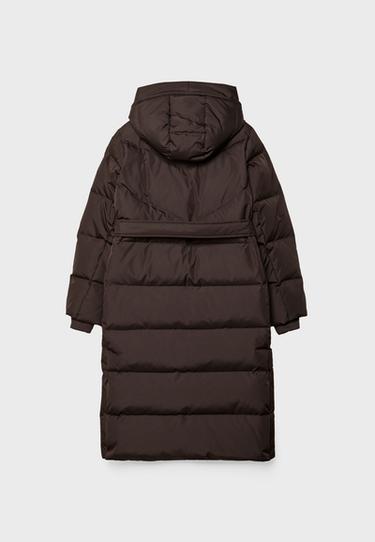 Belted puffer coat — Brown 9