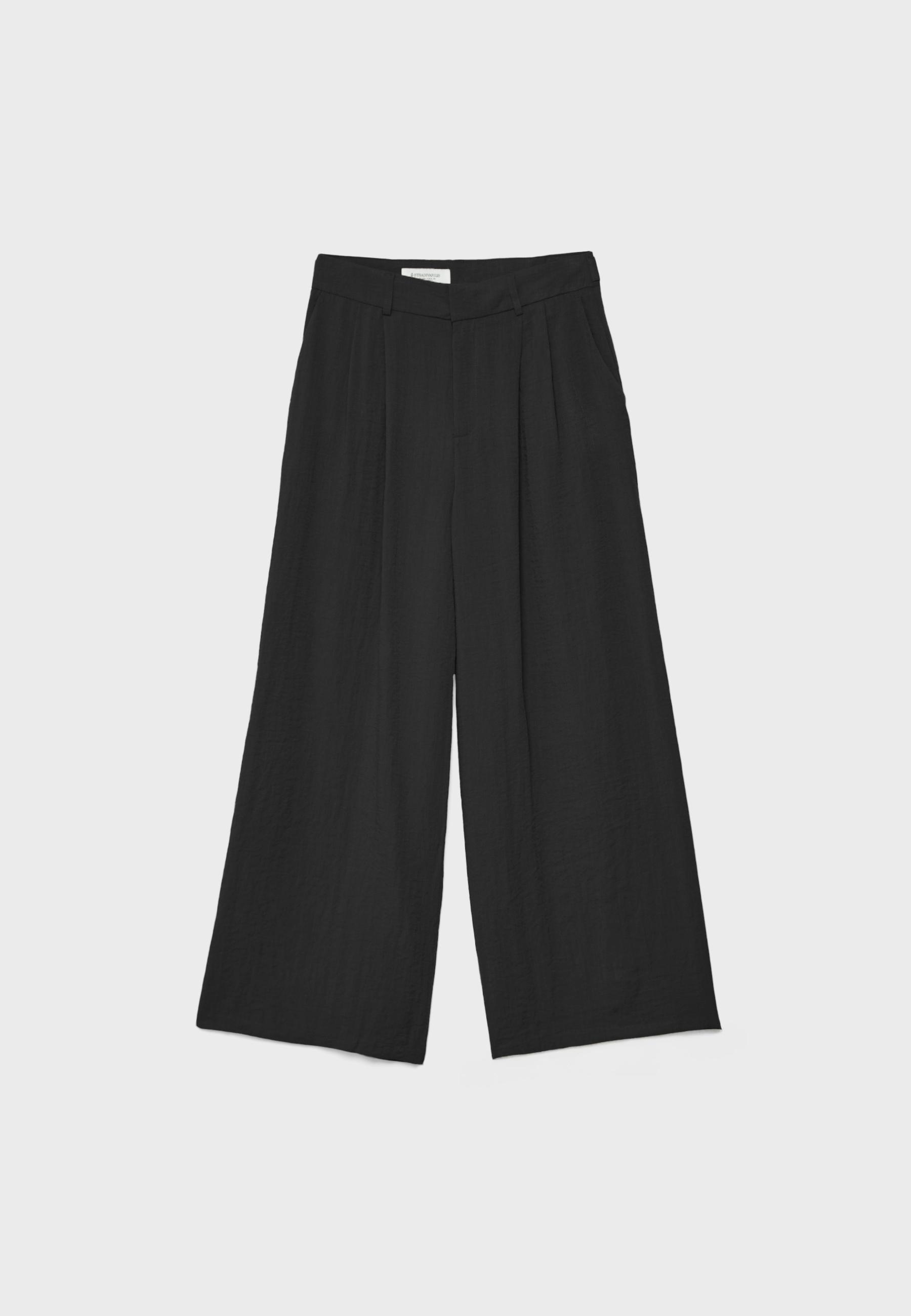 Adjustable rustic wide-leg trousers — Black
